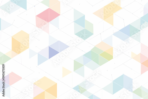 Abstract Seamless Polygonal Wallpaper on White Background with Pastel Geometric Shapes, Triangles, and Hexagons. Simple Flat Vector Illustration for Modern Graphic Design and Minimalist Decor.