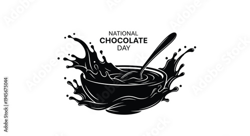 Chocolate splash with spoon and bowl celebrating national chocolate day silhouette