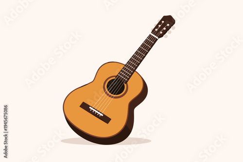 Classical Acoustic Guitar Vector Illustration. Simple Flat Design of a Wooden String Musical Instrument for Music Education, Performance, and Creative Projects. Isolated on a Light Background.