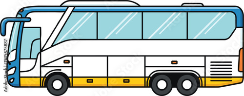 Modern Coach Bus Side View Illustration Public Transportation Vehicle for City Travel, Tourism, Passenger Transport and Road Trip Transit Design