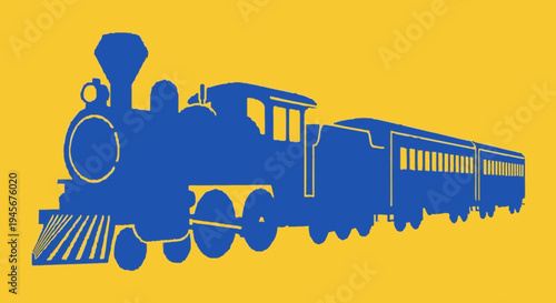 Vintage Train Silhouette on Bright Yellow.