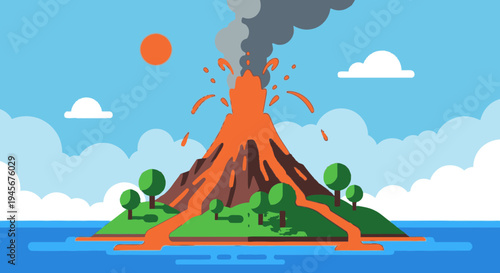 Volcano Erupting with Lava and Smoke.