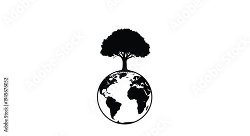 A tree growing on top of the earth a global view silhouette