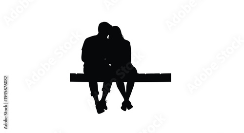 Couple embracing on a bench a striking black silhouette