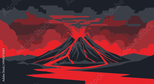 Volcano Erupting with Lava and Smoke.