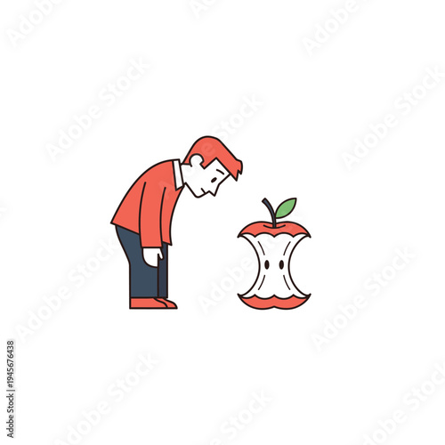 Man looking at apple core, healthy eating, waste, healthy lifestyle, diet, food