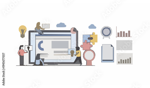 Business project development concept banner with teamwork strategy planning and analytics vector illustration