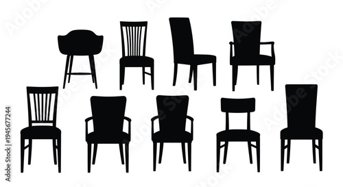 A collection of various chair designs presented in black silhouette