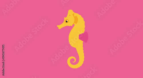 Yellow Seahorse Illustration on Pink Background.