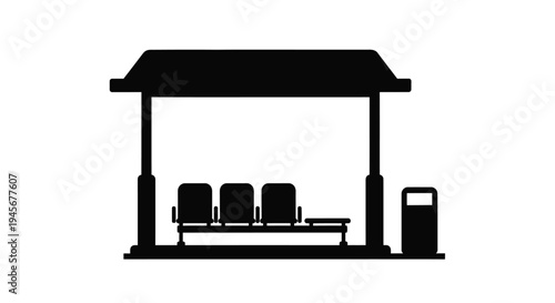 A simple bus stop with seating depicted as a black silhouette