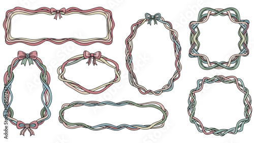 Multicolored braided frames and borders arranged on white