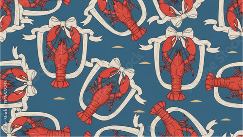 Lobsters are depicted swimming amidst seaweed in a vibrant blue ocean scene