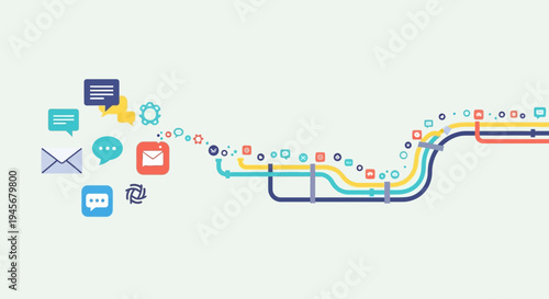 Digital Information Flow through Abstract Pipelines with Communication Icons
