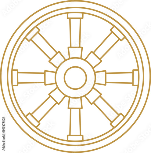 Vintage wagon wheel outline with spokes classic carriage or cart wheel line art transportation element vector illustration