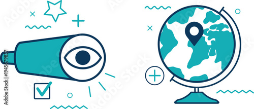 Exploring the world through observation and discovery with a telescope and globe