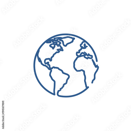 Outline illustration of planet earth with blue contours on white background