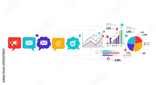 Digital Marketing Analytics with Chat Bubbles and Data Graphs