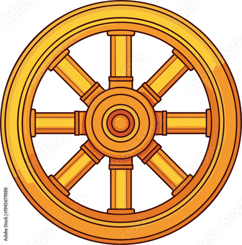 Wooden wagon wheel with spokes vintage carriage or cart wheel rustic transportation element vector illustration