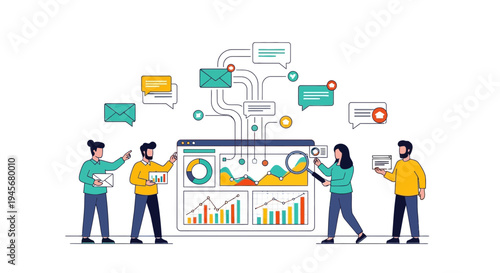 Team Analyzing Data and Digital Marketing Statistics on Screen