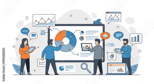 Team Analyzing Data on Interactive Screen with Charts and Graphs
