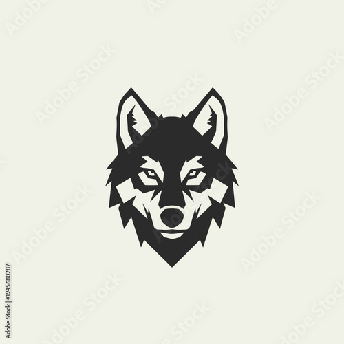 Stylized wolf head icon on cream background suitable for various applications