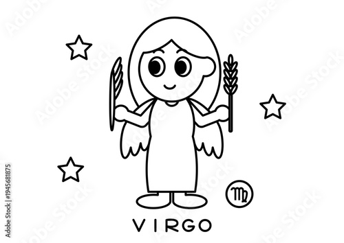 かわいい乙女座の白黒イラスト