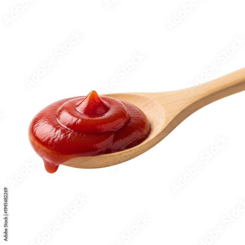 Ketchup dollop on wooden spoon