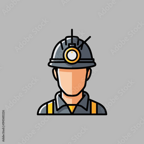 Miner Icon, Hard Hat with Headlamp, Safety Gear, Mining Industry Professional