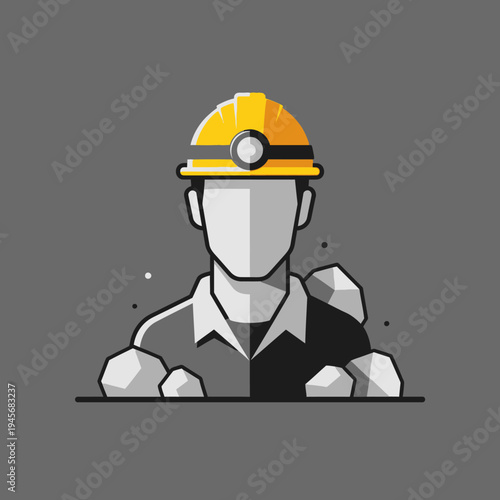 Miner in Hard Hat with Rocks, Mining Industry, Hard Work, Resource Extraction