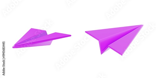 3D purple paper plane icon for messaging communication and startup launch