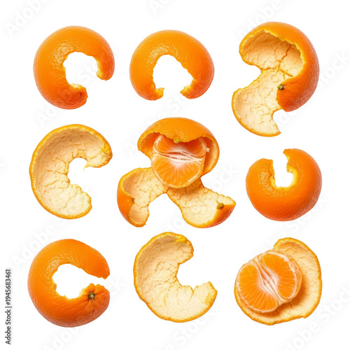 Orange peels and mandarins in artistic arrangement