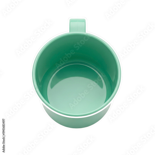 Green plastic mug top view isolated on white