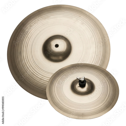 Two brass cymbals on white background