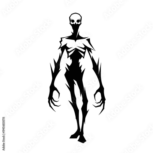 Scary Silhouette Monster with Sharp Claws and Skull Head