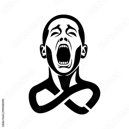 Screaming Face, Open Mouth, Black and White, Horror, Pain, Agony, Distress, Fear, Emotion