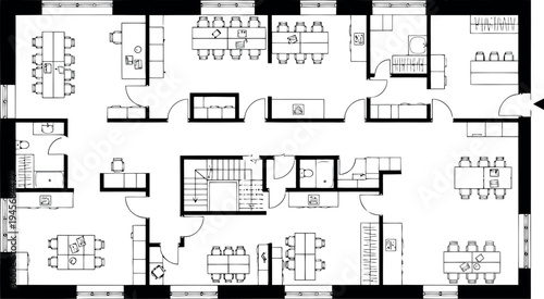 Black and white architectural floor plan isolated on transparent background