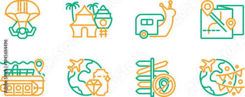 Colorful icons representing diverse vacation and travel activities
