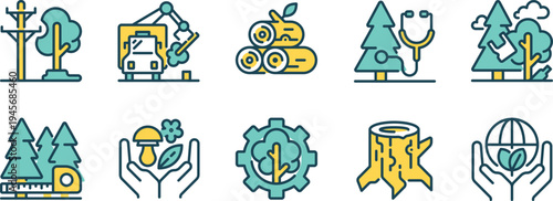 Illustrations depicting various forestry and environmental industry activities and concepts