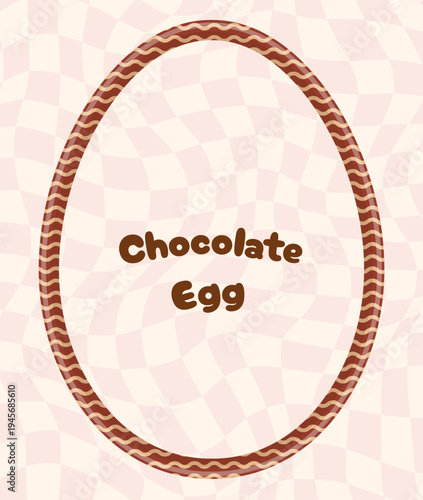 Milk chocolate egg vector frame, cute egg shaped striped border with copy space for Easter egg hunt graphic designs