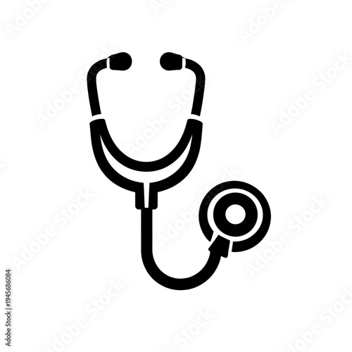 Classic Black Stethoscope Icon, a Vital Diagnostic Tool for Medical Professionals and Healthcare Services. This Essential Instrument is Used by Doctors, Nurses, and Medical Students, Symbolizing Healt