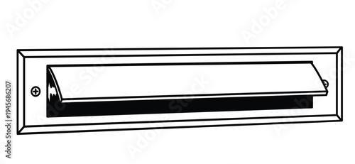 Cartoon, comic door letterbox for front door with draft brush. Open letterbox or mailbox for house door. Post icon. Postbox concept. Black mailboxes. Marcotte with envelope and face