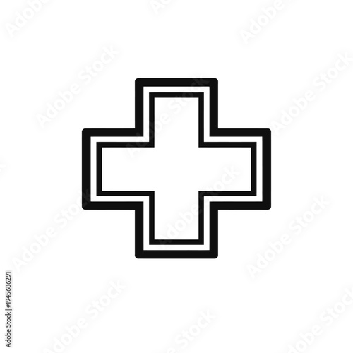 Double-outlined medical cross vector icon, symbolizing first aid, healthcare, pharmacy, and emergency services. Clean plus sign for logos, hospital signage, wellness apps, safety, and mathematical add