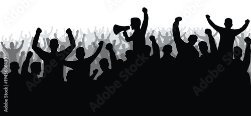 Angry groep of people protest. Cartoon group stickman are protestation, protest, manifestation, protesting, demonstration or activists. Silhouettes of a protesting crowd. Manifestation concept