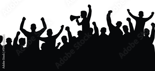 Angry groep of people protest. Cartoon group stickman are protestation, protest, manifestation, protesting, demonstration or activists. Silhouettes of a protesting crowd. Manifestation concept