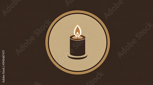 Minimal Design of a Christmas Candle Icon Within a Circular Frame in a Warm Tone
