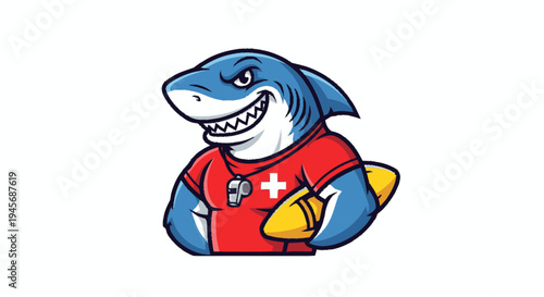 Cartoon Shark Character Wearing Red Jersey.