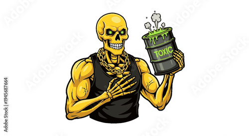 Cartoon Skeleton Holding Money Bag.