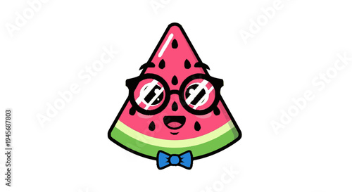 Cartoon Watermelon Character Wearing Glasses and Bow Tie.