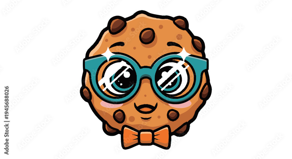 Fototapeta premium Cookie Character Wearing Glasses and Bow Tie.