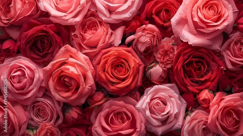 Pink and orange rose flowers covering full frame forming vibrant floral background for greeting cards wedding stationery beauty branding wrapping paper and decorative wallpaper design